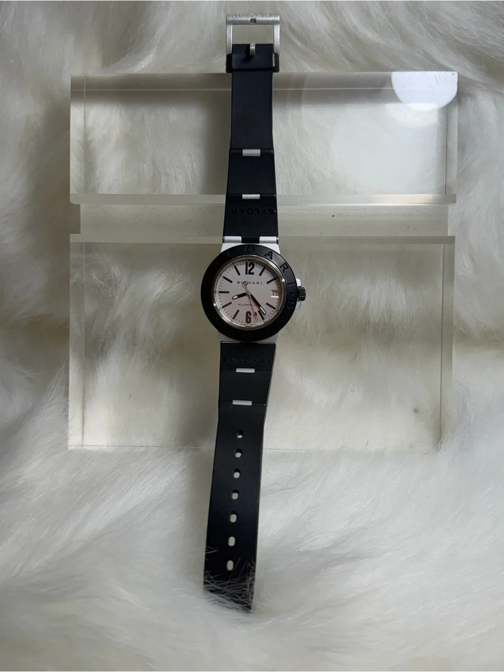 Bulgari Aluminum Watch in Black and White with Red Accents